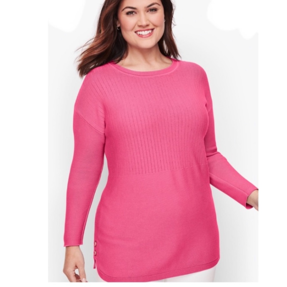 Talbots BUTTON DETAIL SWEATER Cotton Blend Plus Size 3XL Crewneck Pink Chic